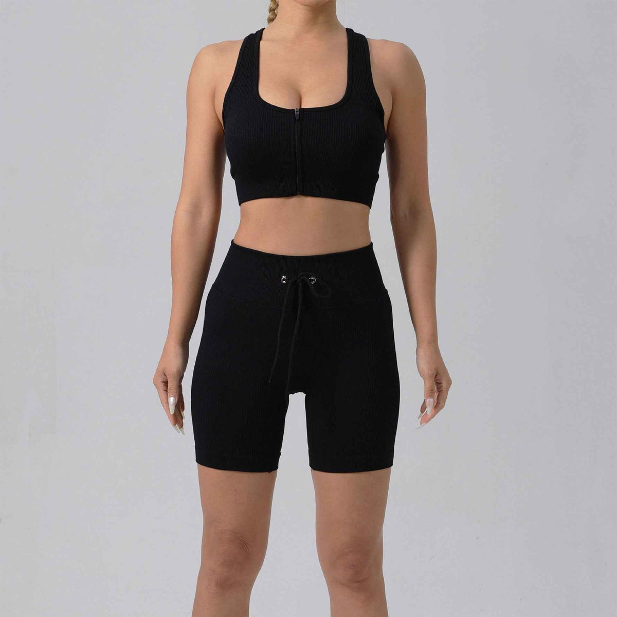 Gepolstertes Lauf-BH- & Yoga-Outfit-Set – Schnelltrocknende gerippte Sportbekleidung für Damen