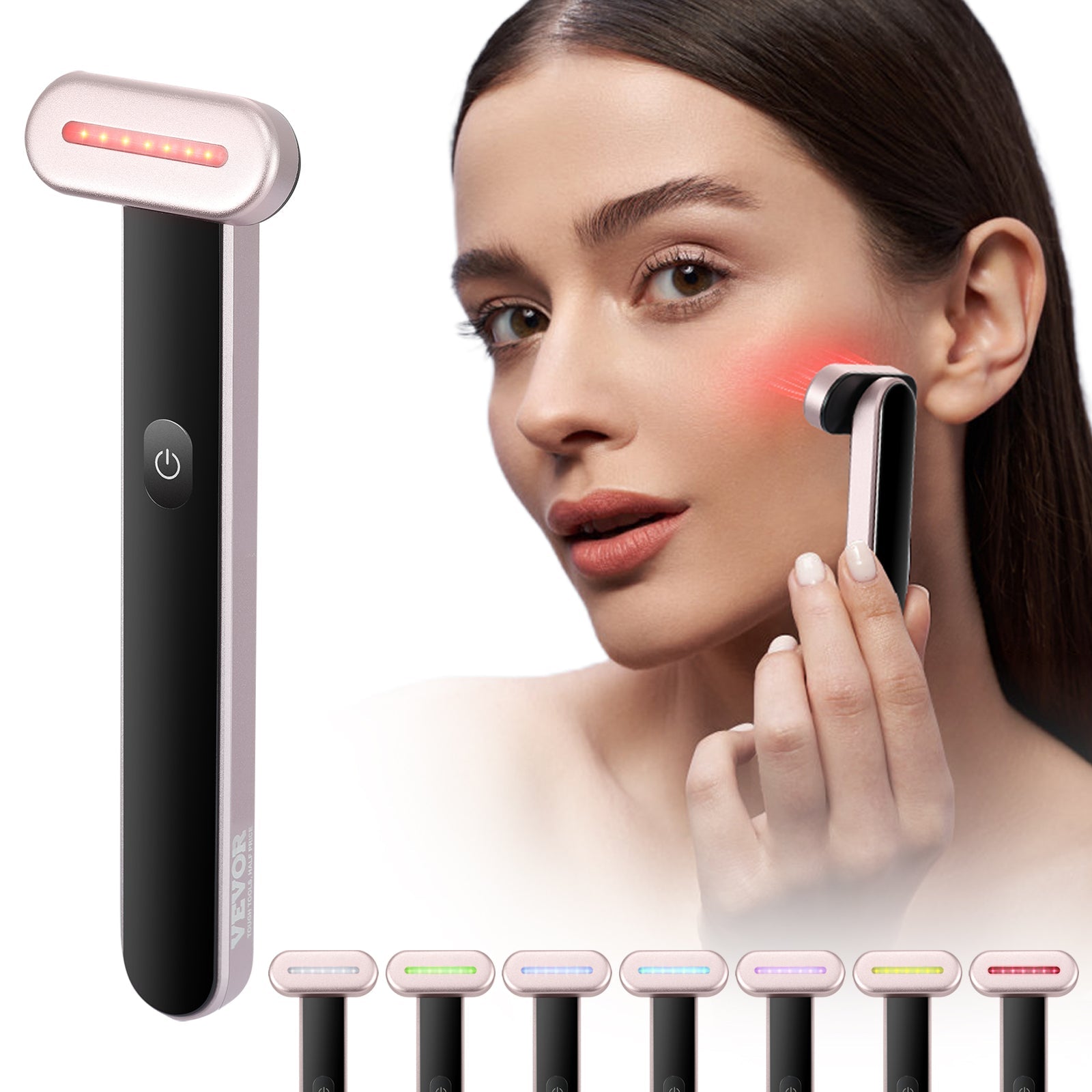 VEVOR Red Light Therapy Wand For Face, 7Color LED Facial Wand Red Green Sir Loin