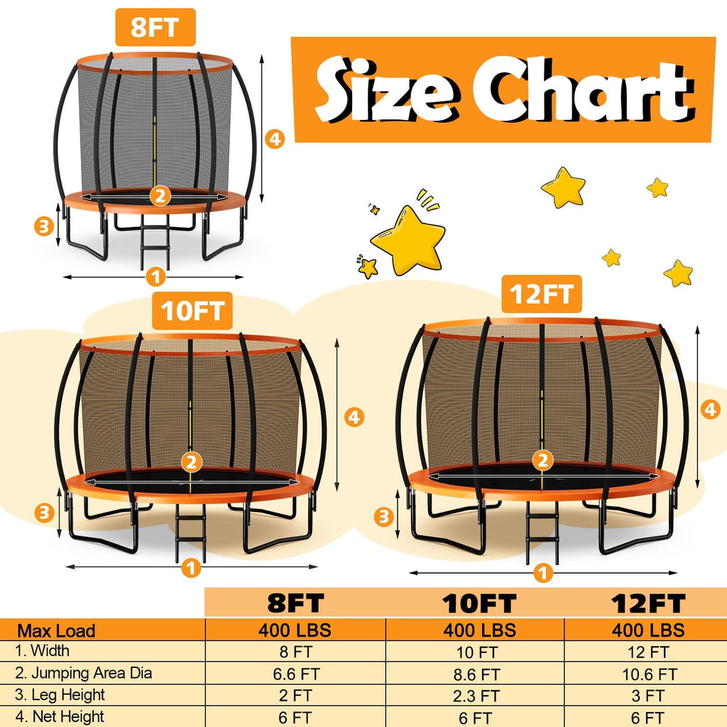 Trampolín recreativo de 8 pies aprobado por ASTM con escalera - Naranja