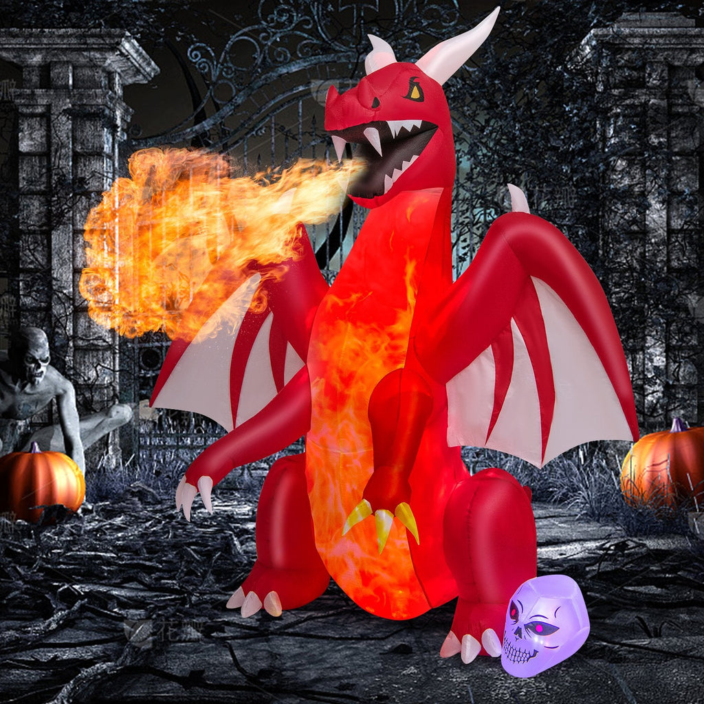 8フィート ハロウィン インフレータブル 膨らむ赤いドラゴン 翼 スカル