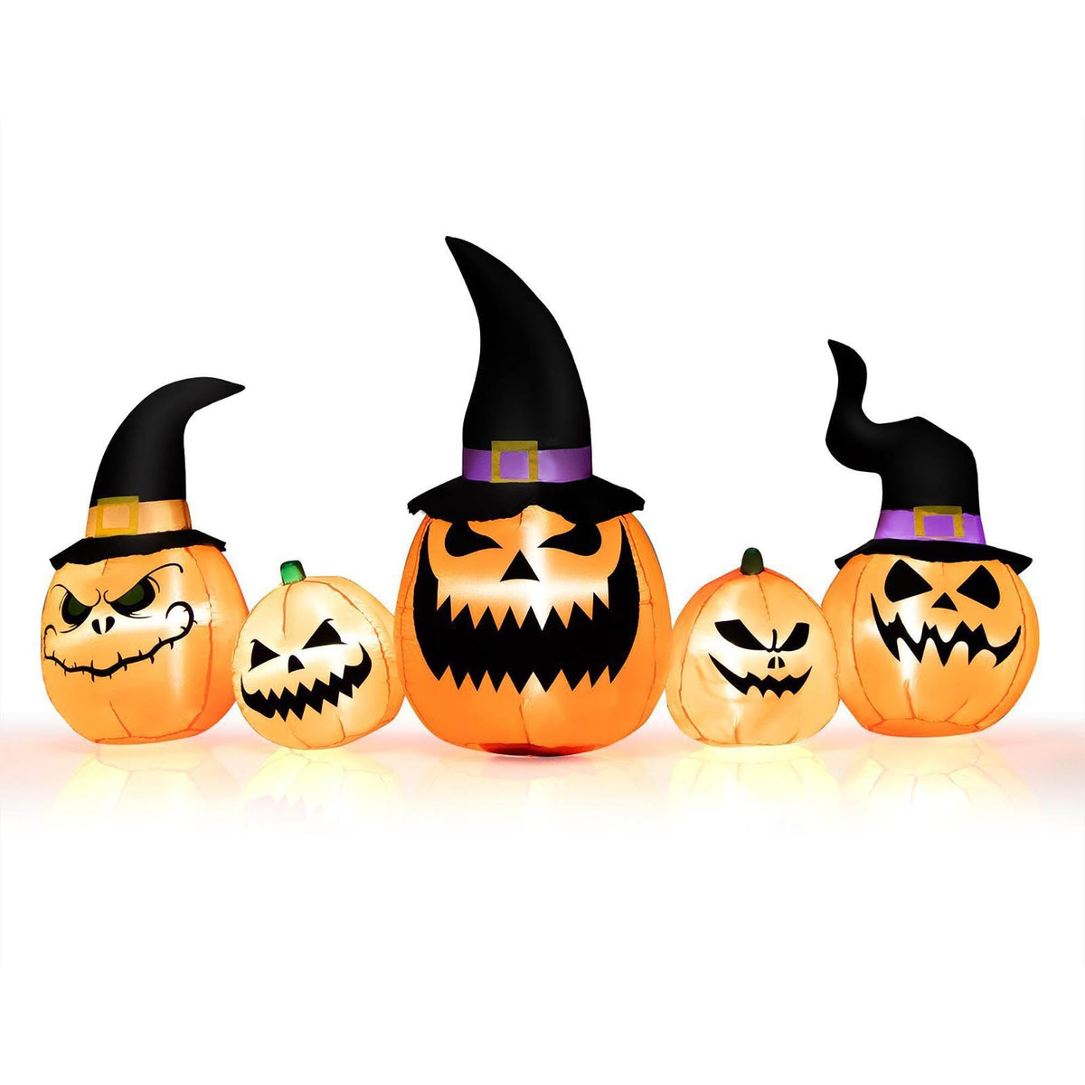 8 Fuß große aufblasbare Kürbisfamilie, wasserdichte Halloween-Gartenverzierung mit LED-Beleuchtung