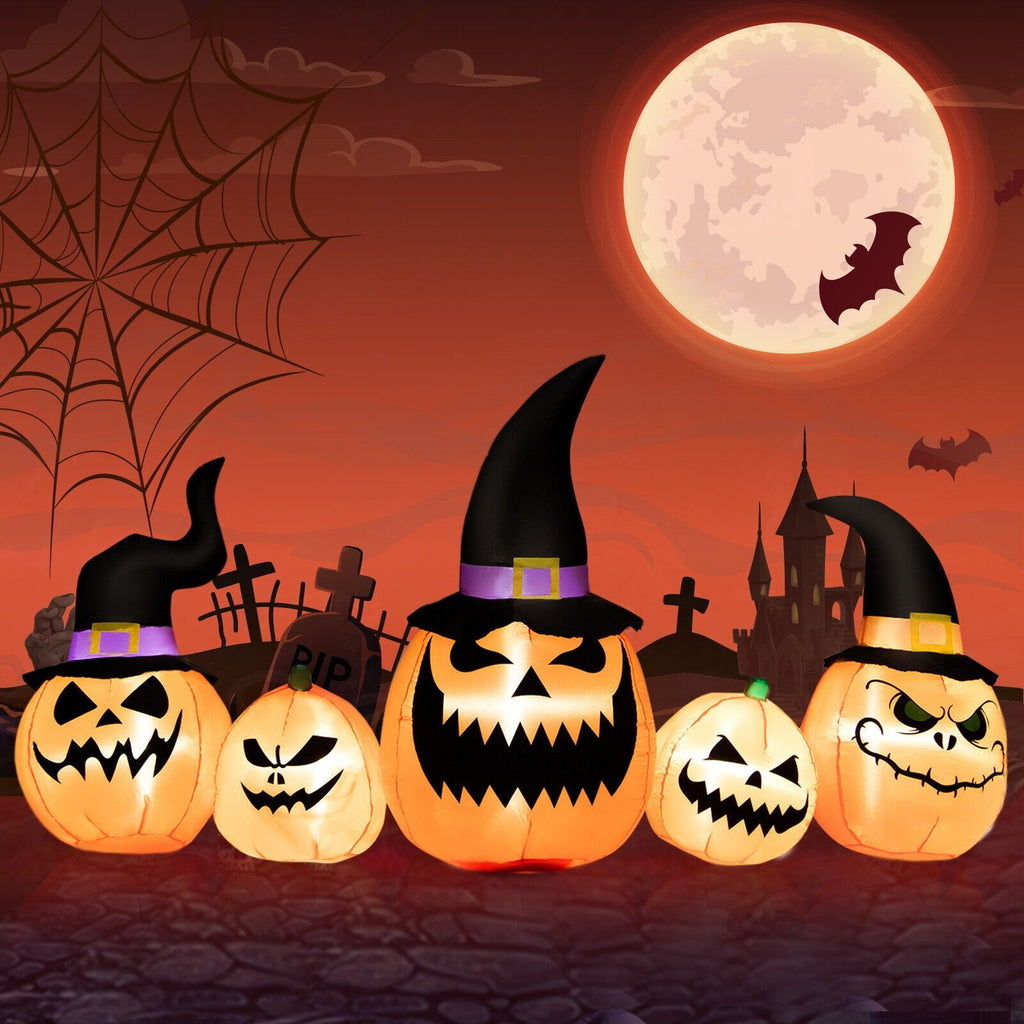 8 Fuß große aufblasbare Kürbisfamilie, wasserdichte Halloween-Gartenverzierung mit LED-Beleuchtung