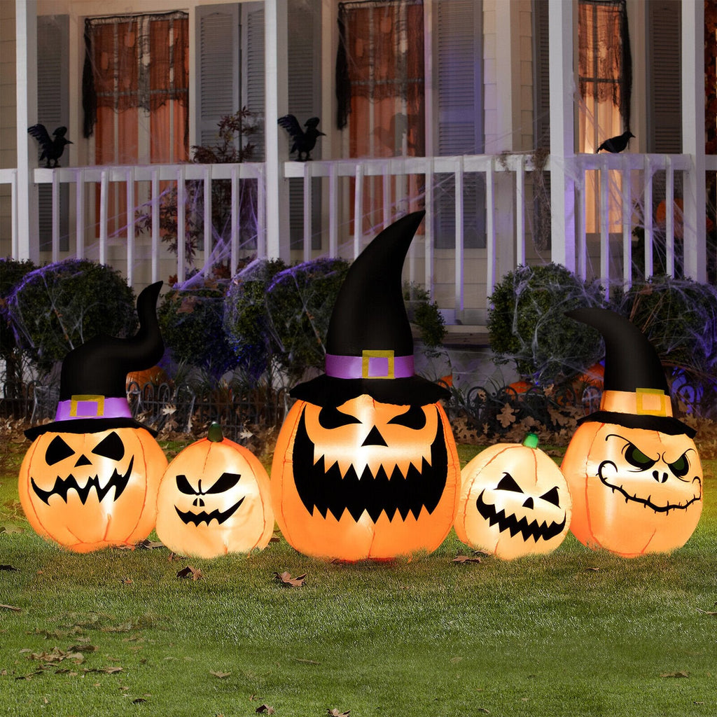 8 Fuß große aufblasbare Kürbisfamilie, wasserdichte Halloween-Gartenverzierung mit LED-Beleuchtung