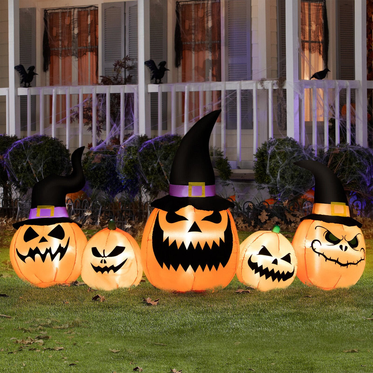 8 Fuß große aufblasbare Kürbisfamilie, wasserdichte Halloween-Gartenverzierung mit LED-Beleuchtung