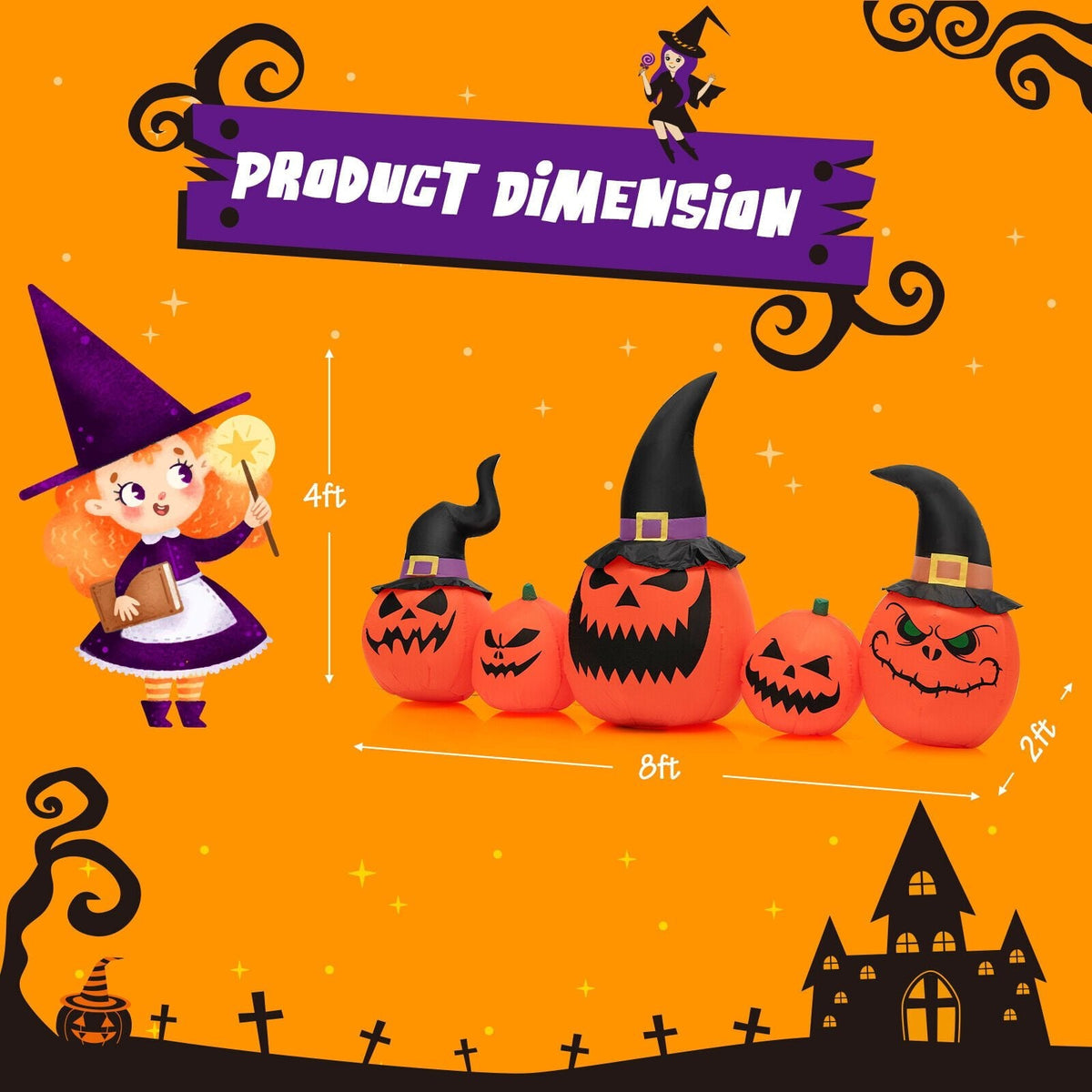 8 Fuß große aufblasbare Kürbisfamilie, wasserdichte Halloween-Gartenverzierung mit LED-Beleuchtung