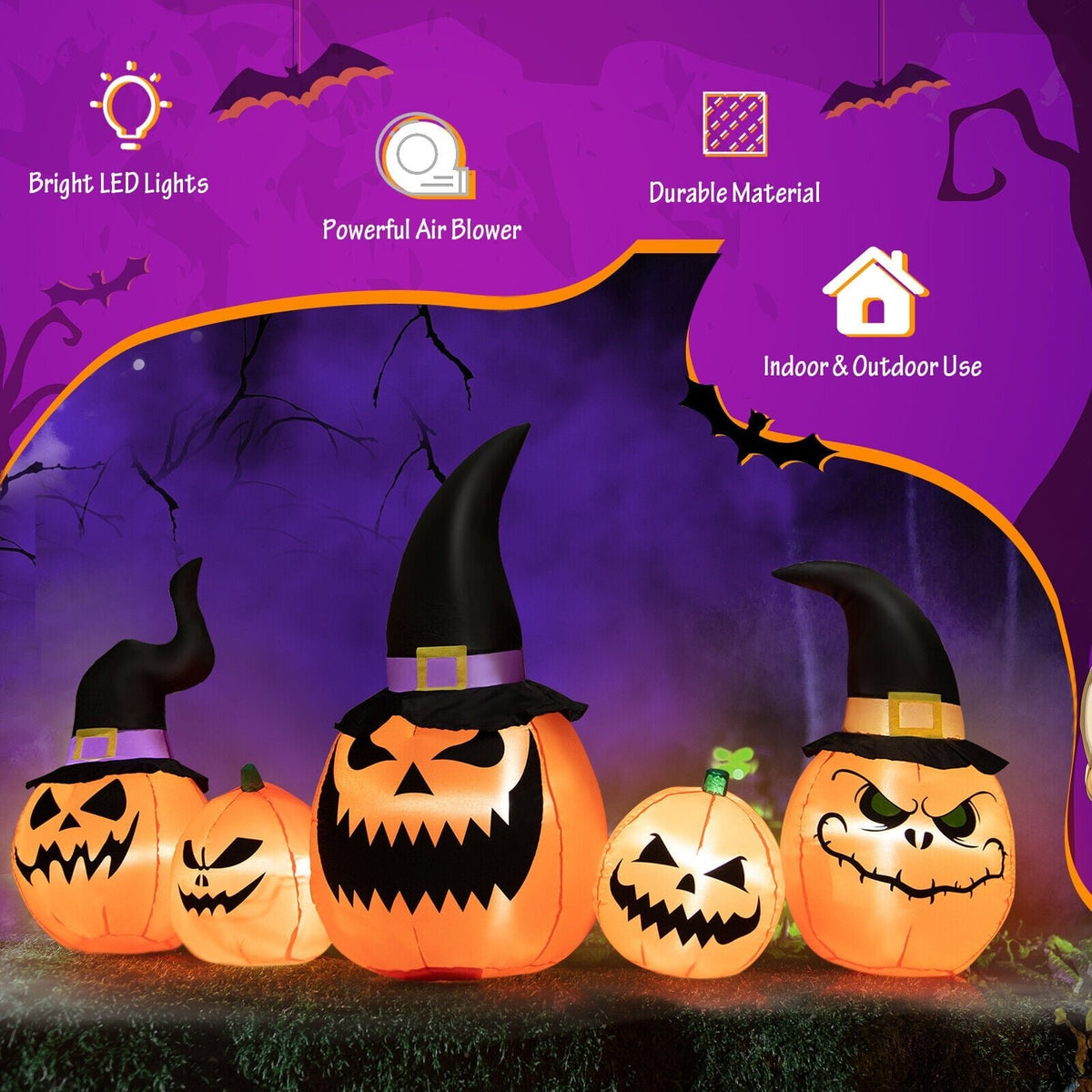 8 Fuß große aufblasbare Kürbisfamilie, wasserdichte Halloween-Gartenverzierung mit LED-Beleuchtung