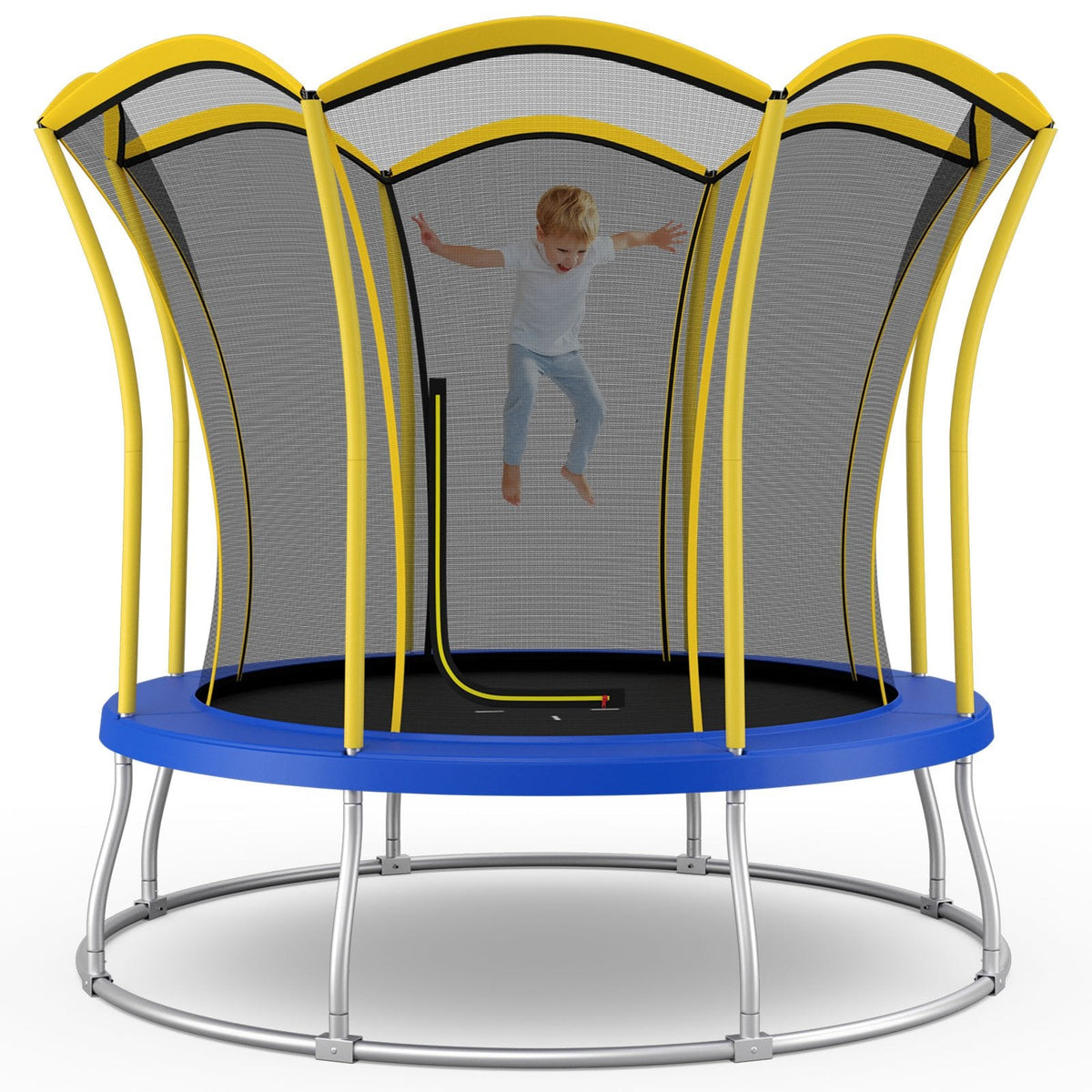Trampoline d'extérieur rond de 2,4 m en forme de fleur avec filet de protection – Jaune