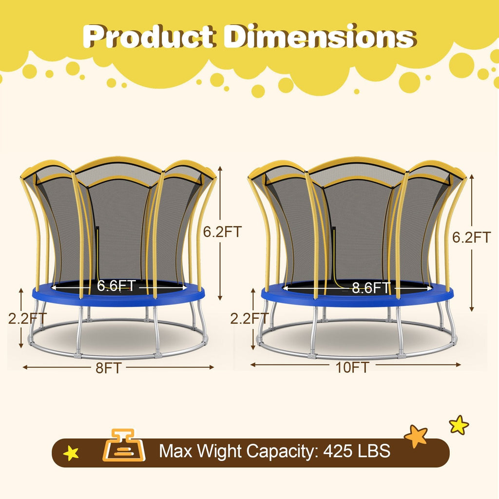 Trampoline d'extérieur rond de 2,4 m en forme de fleur avec filet de protection – Jaune