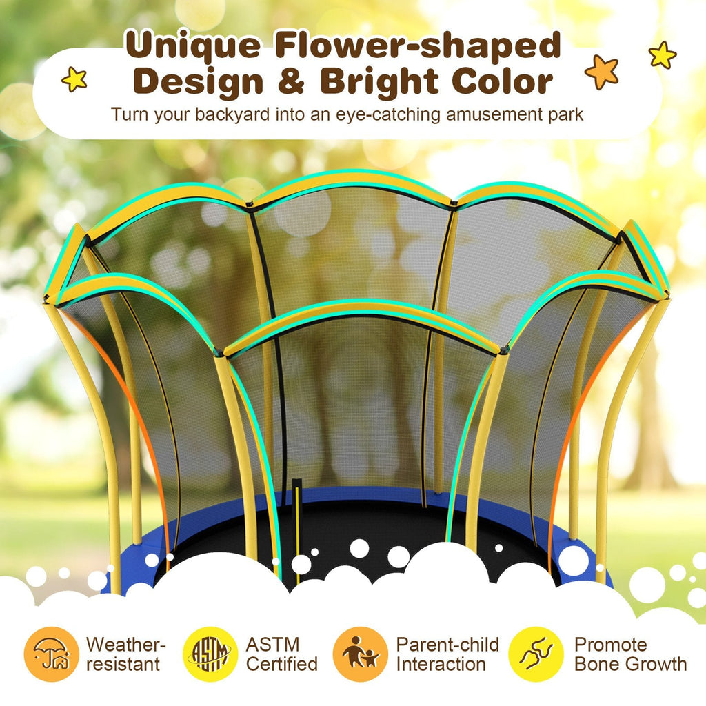 Trampoline d'extérieur rond de 2,4 m en forme de fleur avec filet de protection – Jaune