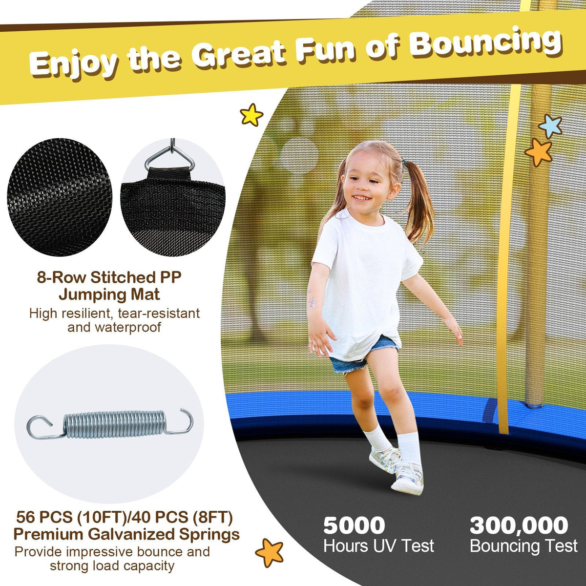 Trampoline d'extérieur rond de 2,4 m en forme de fleur avec filet de protection – Jaune