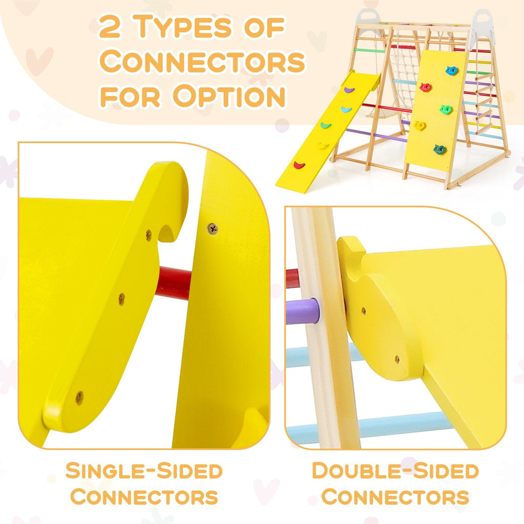 Parque infantil de madera 8 en 1 para la jungla con tobogán y pasamanos - Multicolor