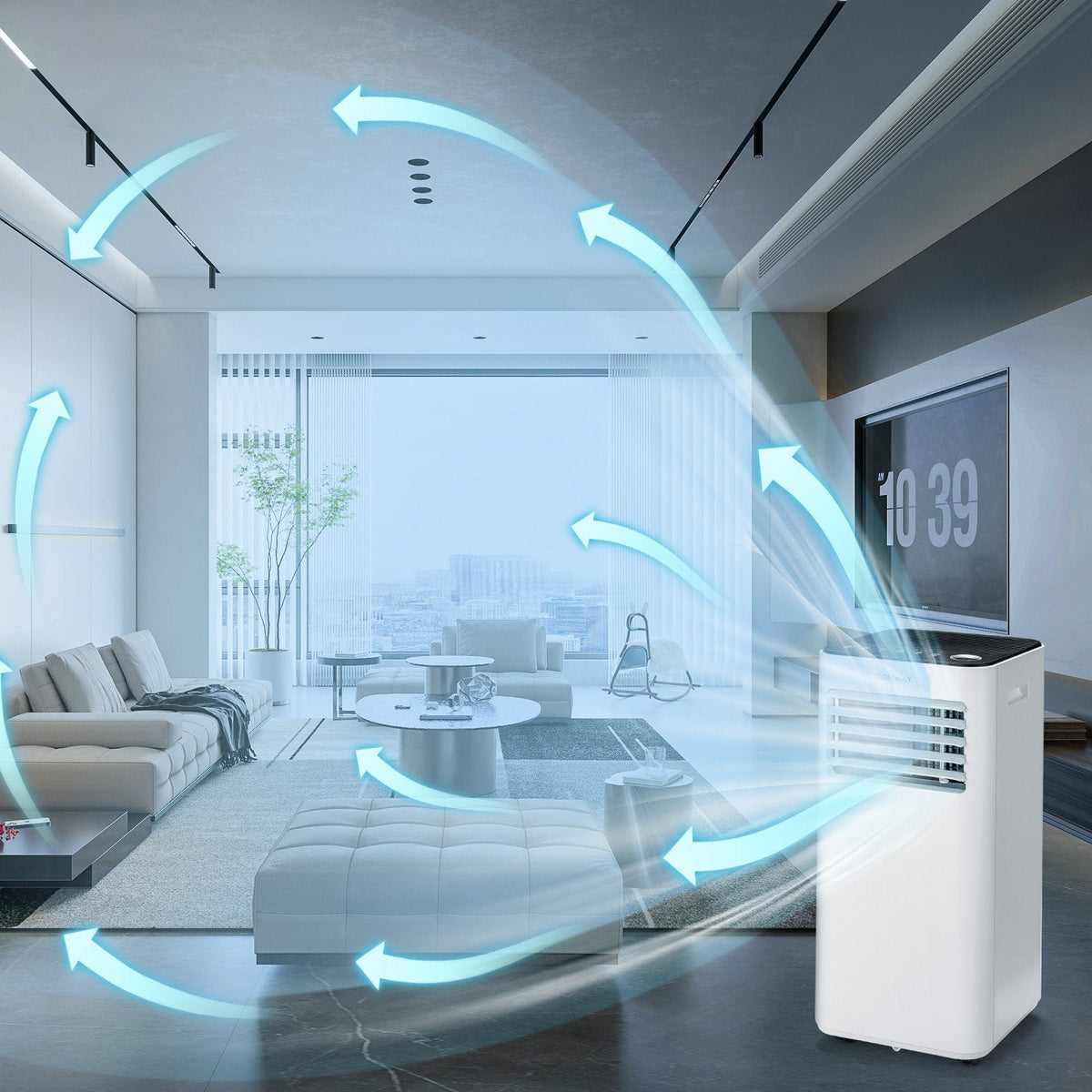 Aire acondicionado portátil de 8000 BTU con ventilador y modo deshumidificador, blanco, 250 pies cuadrados