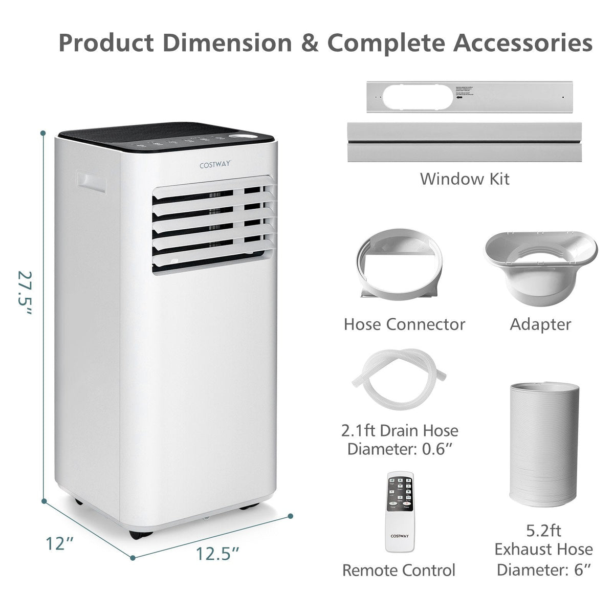 Aire acondicionado portátil de 8000 BTU con ventilador y modo deshumidificador, blanco, 250 pies cuadrados