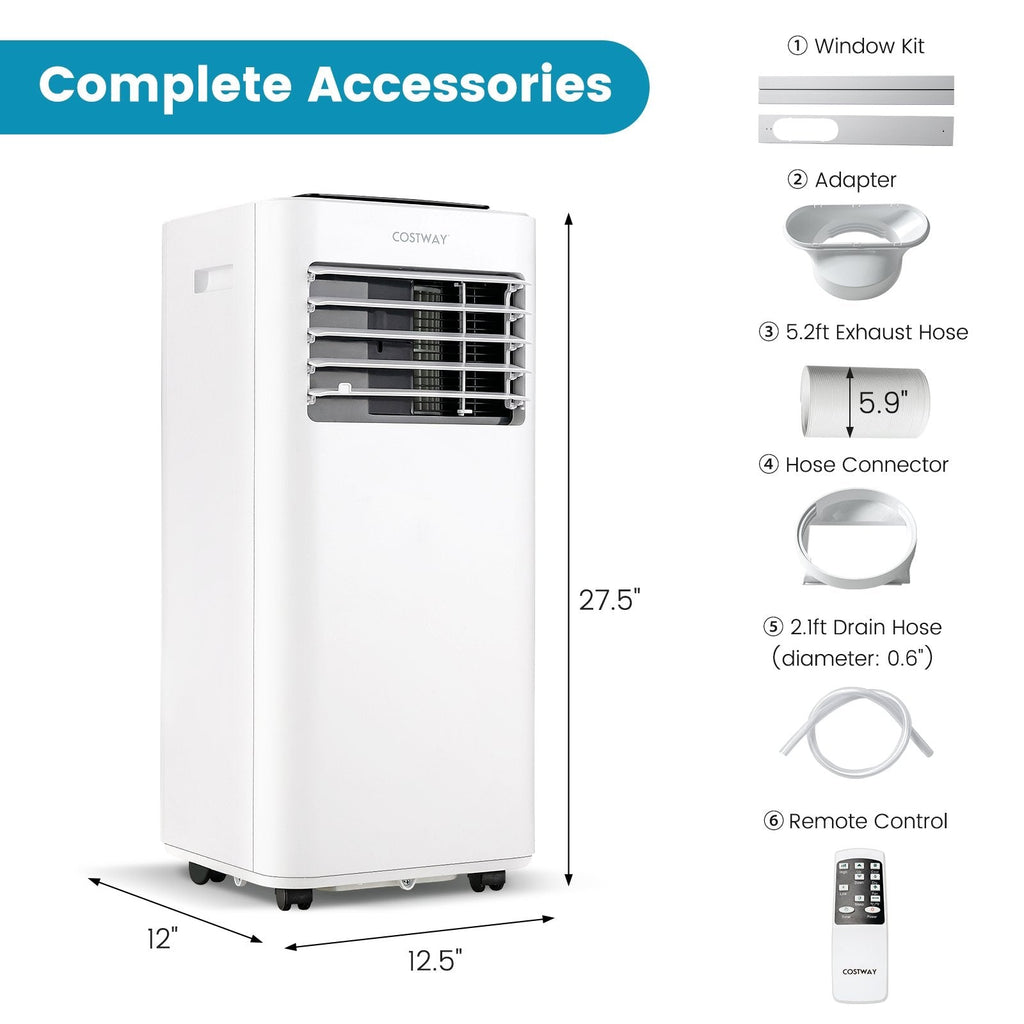 8000 BTU Portable Air Conditioner with Fan, Dehumidifier and Sleep Mode, Cools 250 sq ft