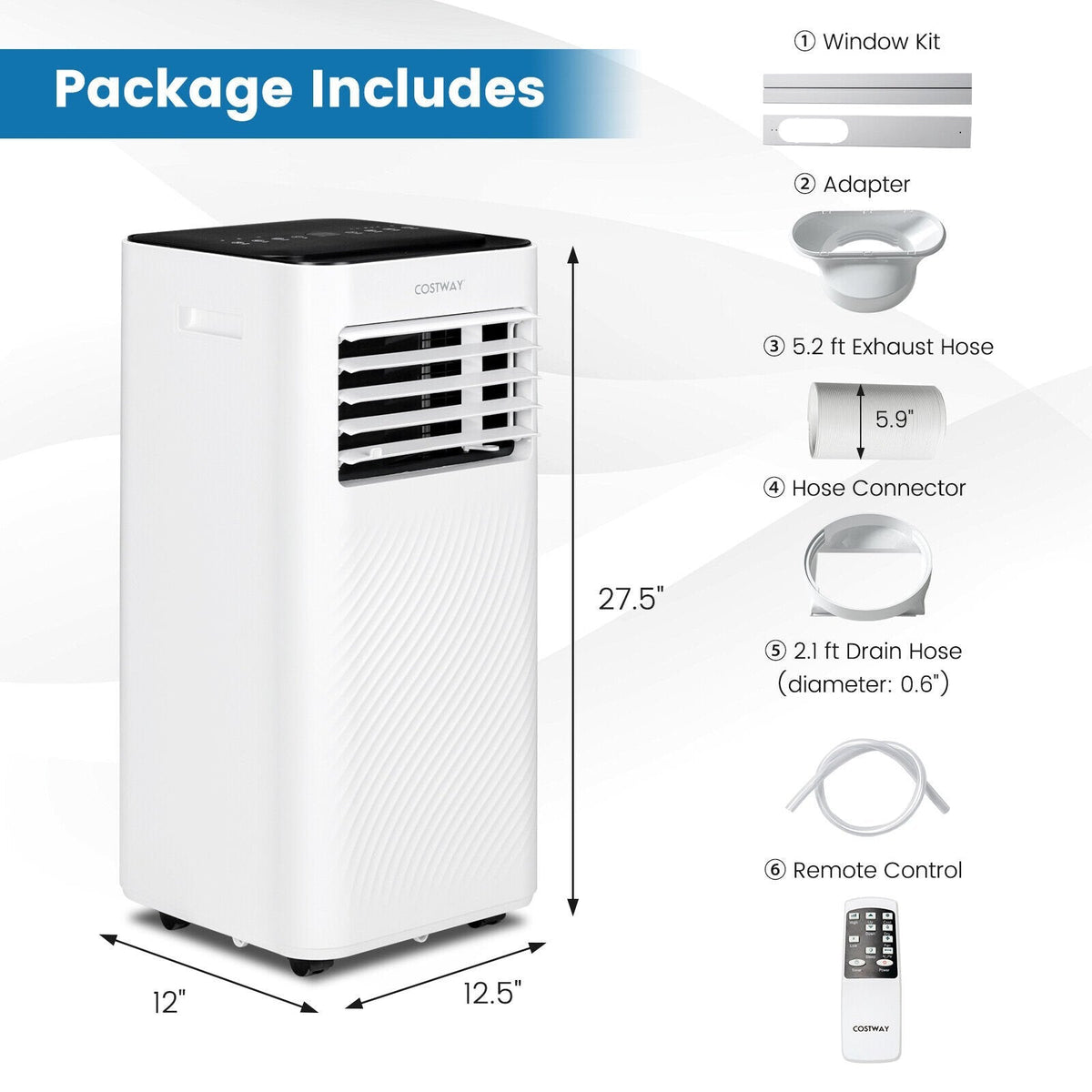 Tragbare 8000-BTU-Klimaanlage mit Fernbedienung und Schlafmodus, Schwarz, 250 sq ft