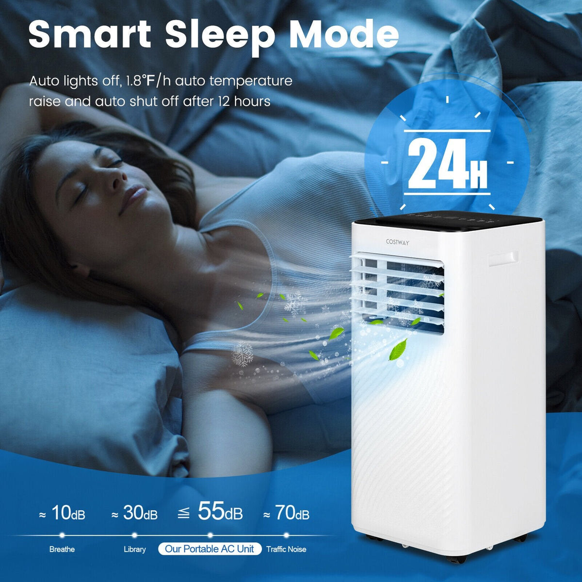 Tragbare 8000-BTU-Klimaanlage mit Fernbedienung und Schlafmodus, Schwarz, 250 sq ft