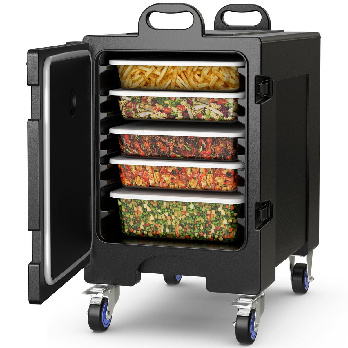 Isolierter Frontlader-Speisentransportbehälter mit 81 Quart Fassungsvermögen und Rollen