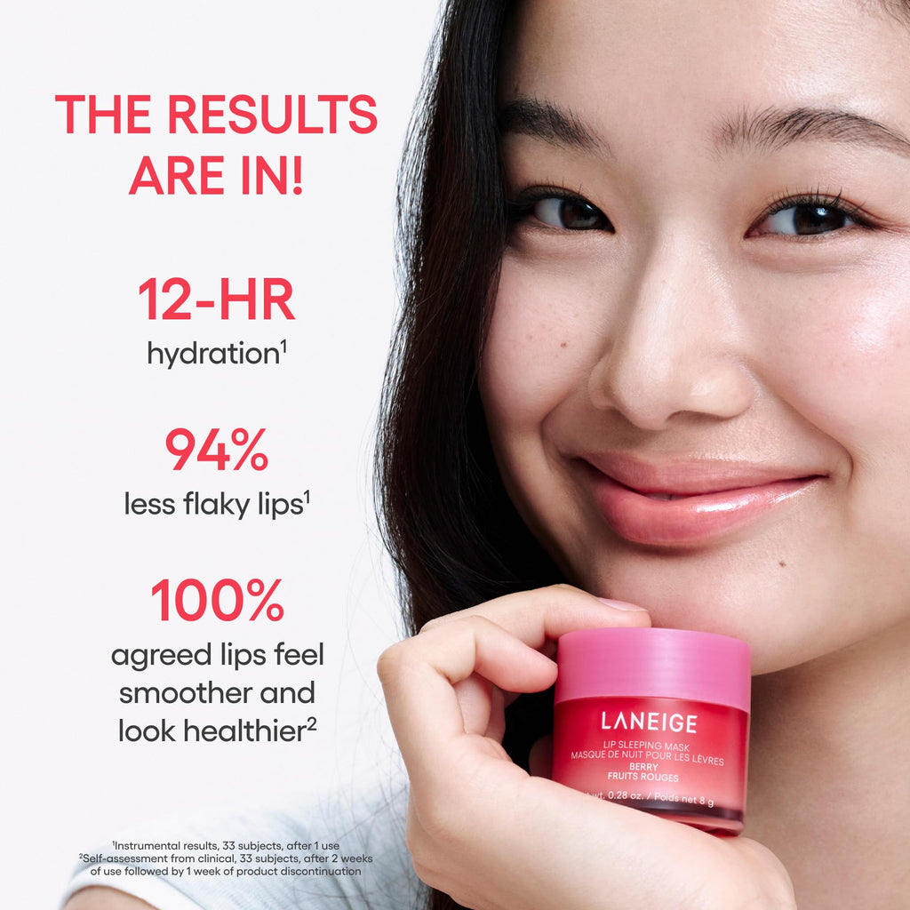 Laneige Berry Sweet Lip Trio Set | Lip Sleeping Mask Strawberry Shortcake & Mini Lip Glowy Balms in Berry & Vanilla