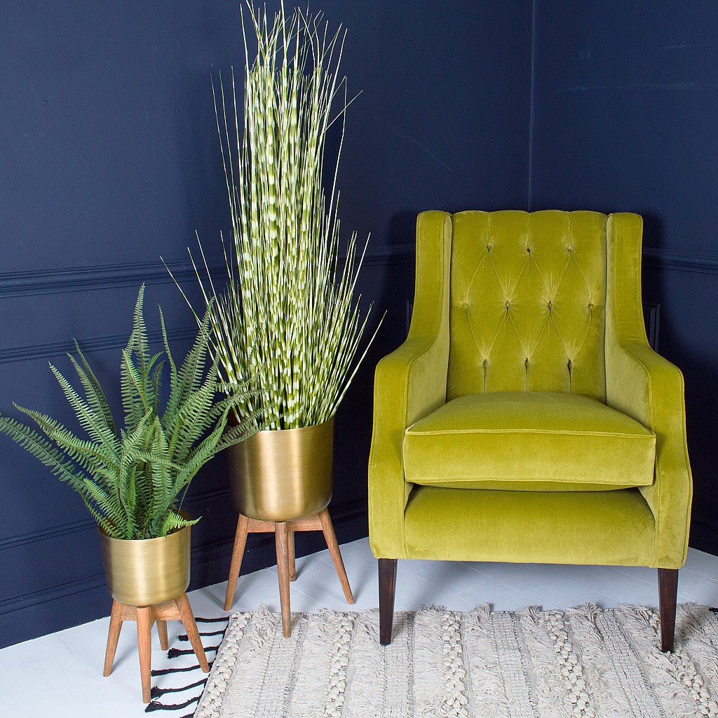 Atzi - Mid-Century Turned Wood Leg Planter Brass (Multiple Sizes)
