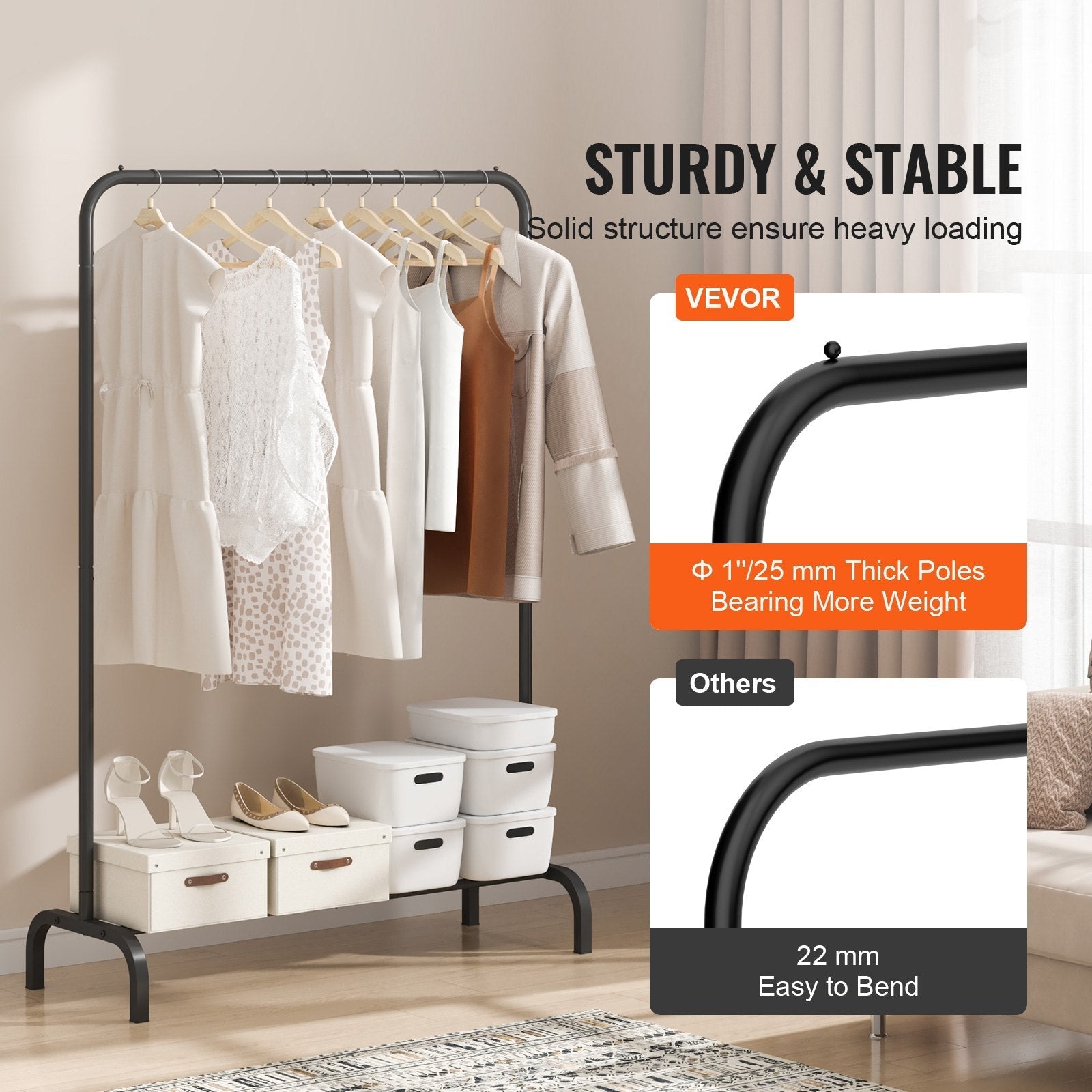 VEVOR Clothes Rack, Heavy Duty Clothing Garment Rack With Hanging Rod Green Sir Loin