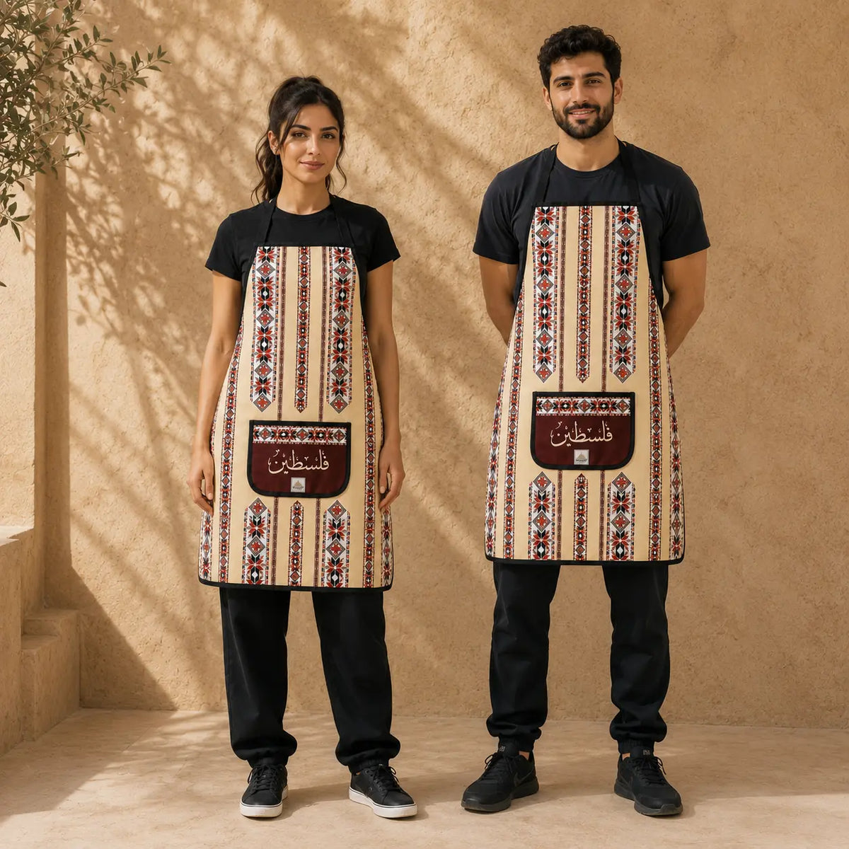 Tatreez Cooking Apron – Palestinian Embroidered Kitchen Apron Pocket - Large