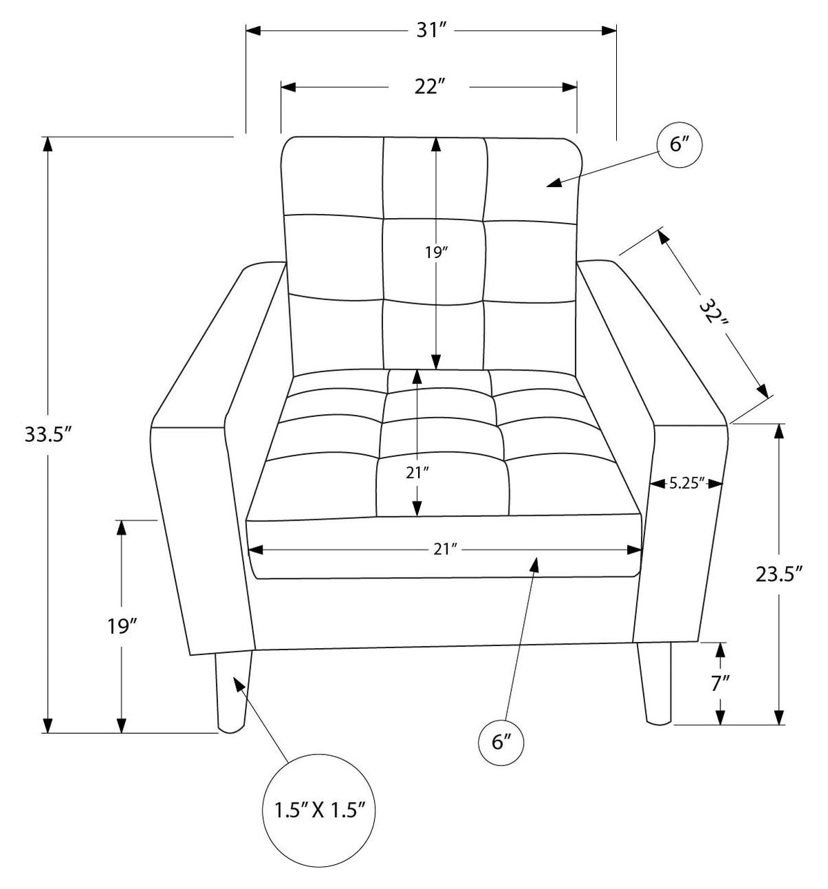 Fauteuil de 31" de Monarch LUMOS-17– Tissu gris foncé (8J11L17)