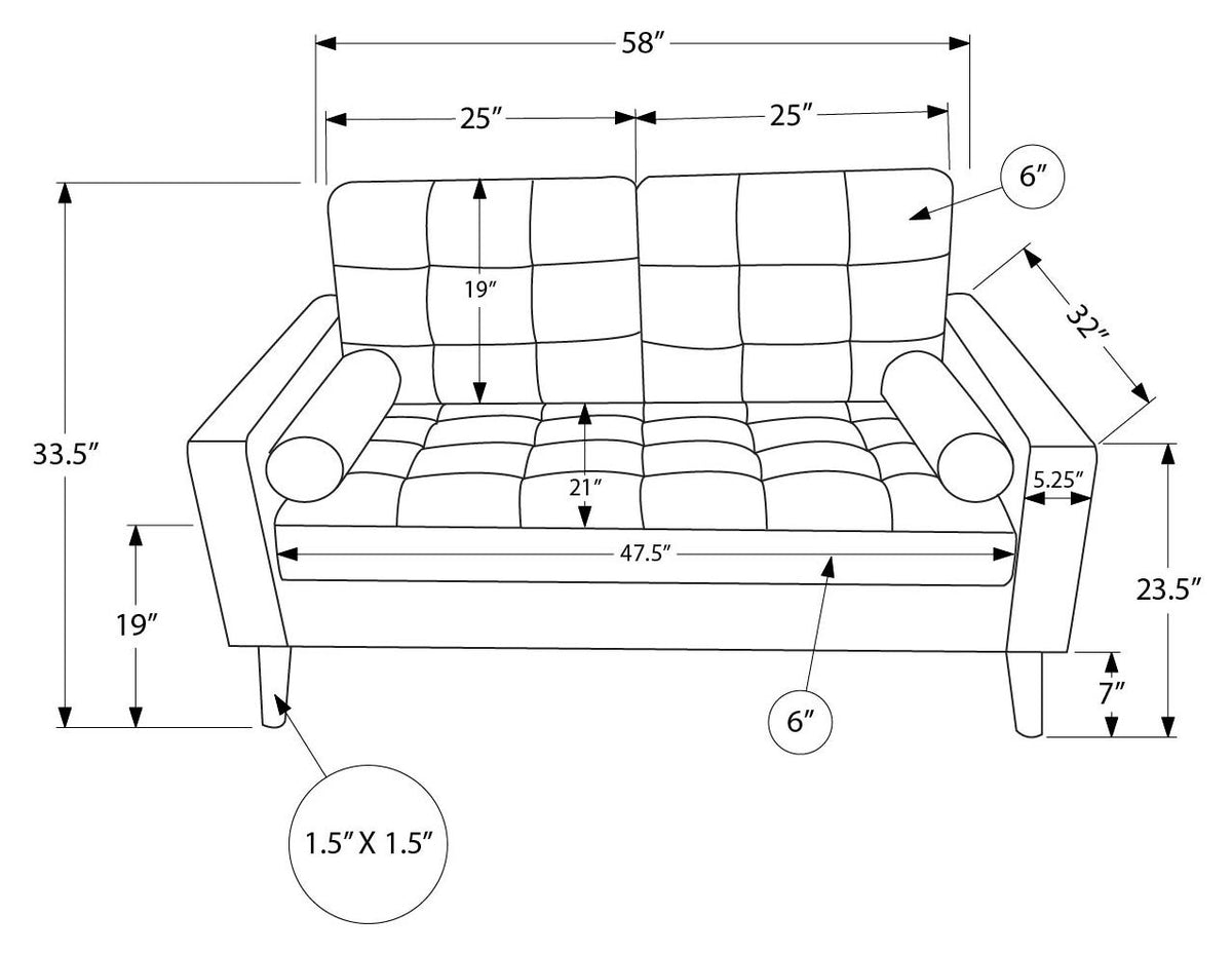 Causeuse de 58" avec deux coussins de Monarch - LUMOS-17 - tissu gris foncé (8J12L17)