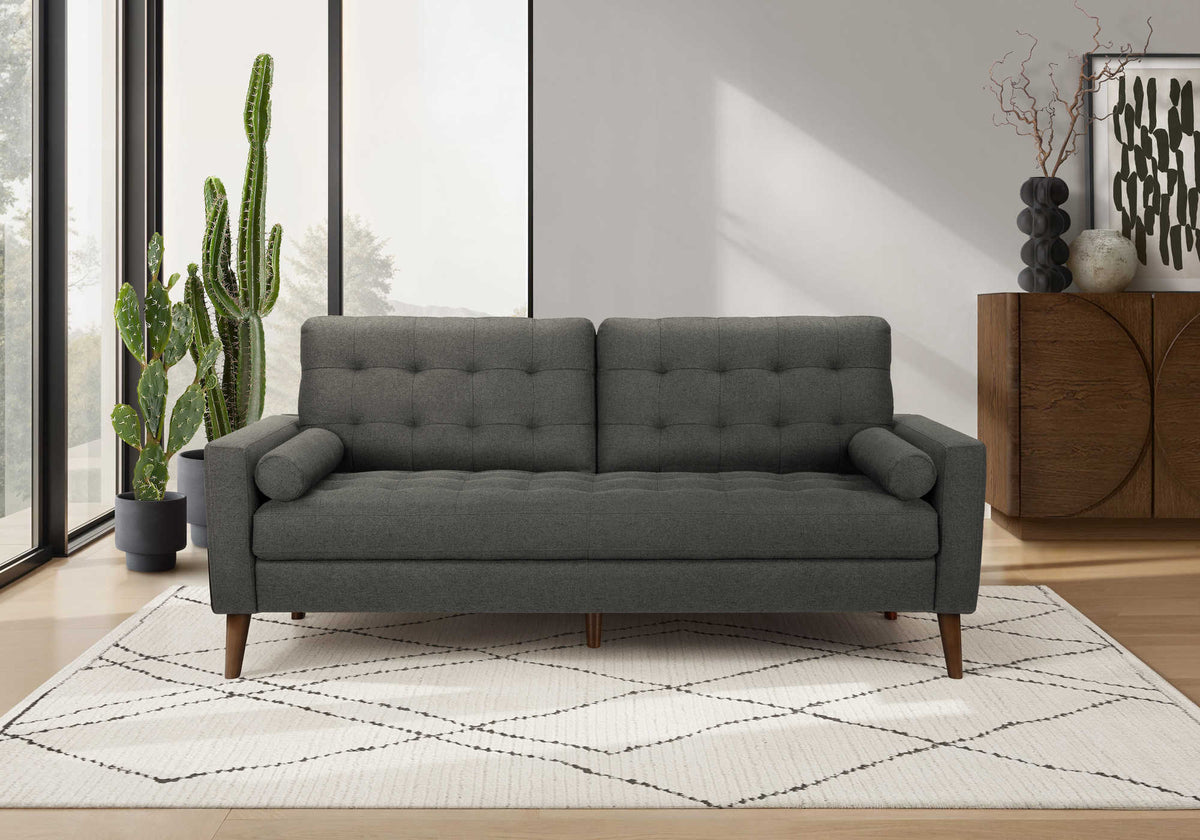 Sofa de 75" avec 2 coussins de Monarch  LUMOS-17– Tissu gris foncé (8J13L17)