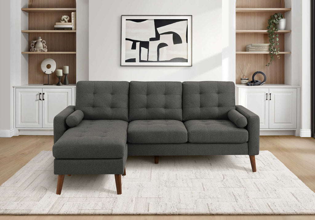 Sofa chaise longue avec deux coussins de 85" Monarch - LUMOS-17 - tissu gris (8J14L17)