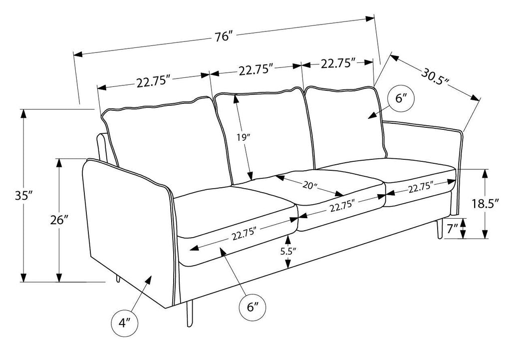 Sofa de 76" Monarch - COACH-4 - tissu beige (8K13C04)