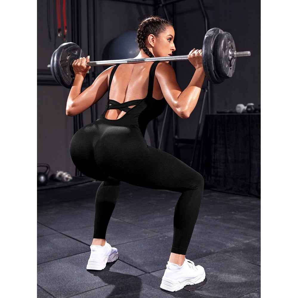 Damen-Sport-Jumpsuit mit Kreuzrücken – rückenfreies Yoga- & Workout-Activewear