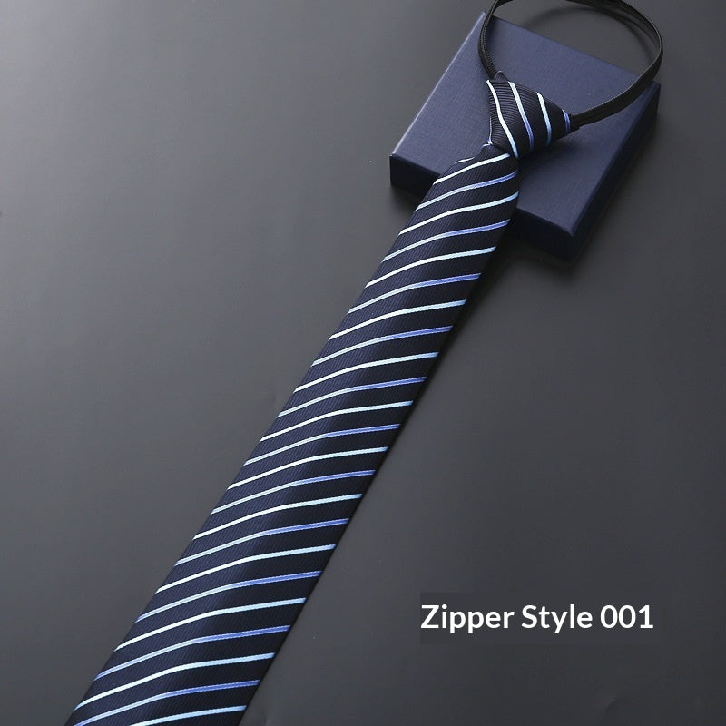 Corbata de cremallera formal para hombre con rayas azules