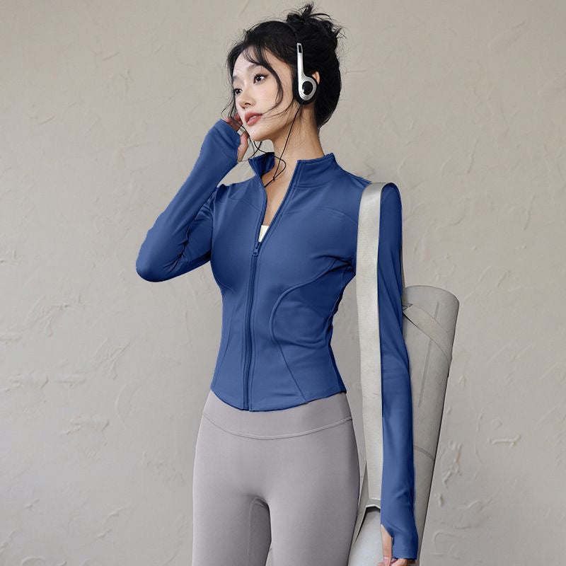 Damen-Workoutjacke mit langen Ärmeln und Reißverschluss – figurbetontes Yoga- & Fitness-Oberteil