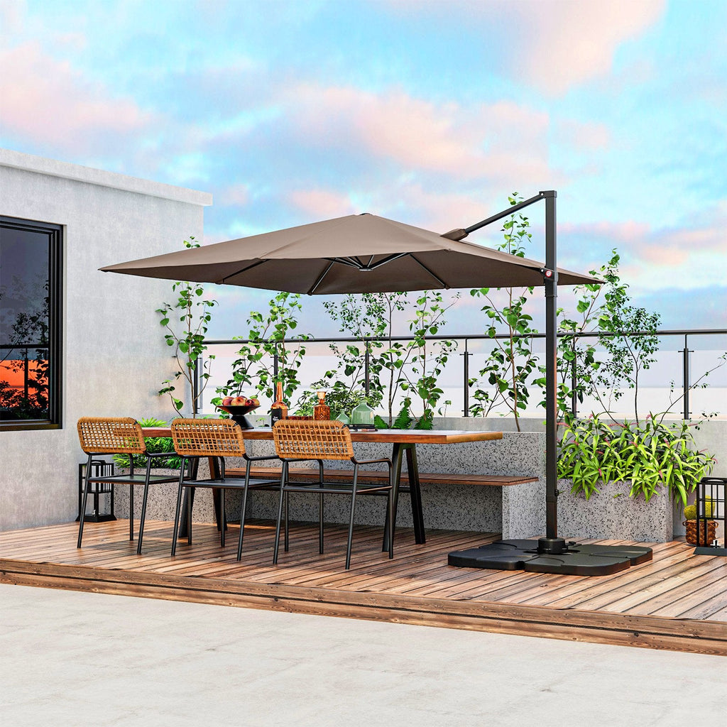 Sombrilla excéntrica para patio de 2,9 m cuadrados con rotación de 360° - Café