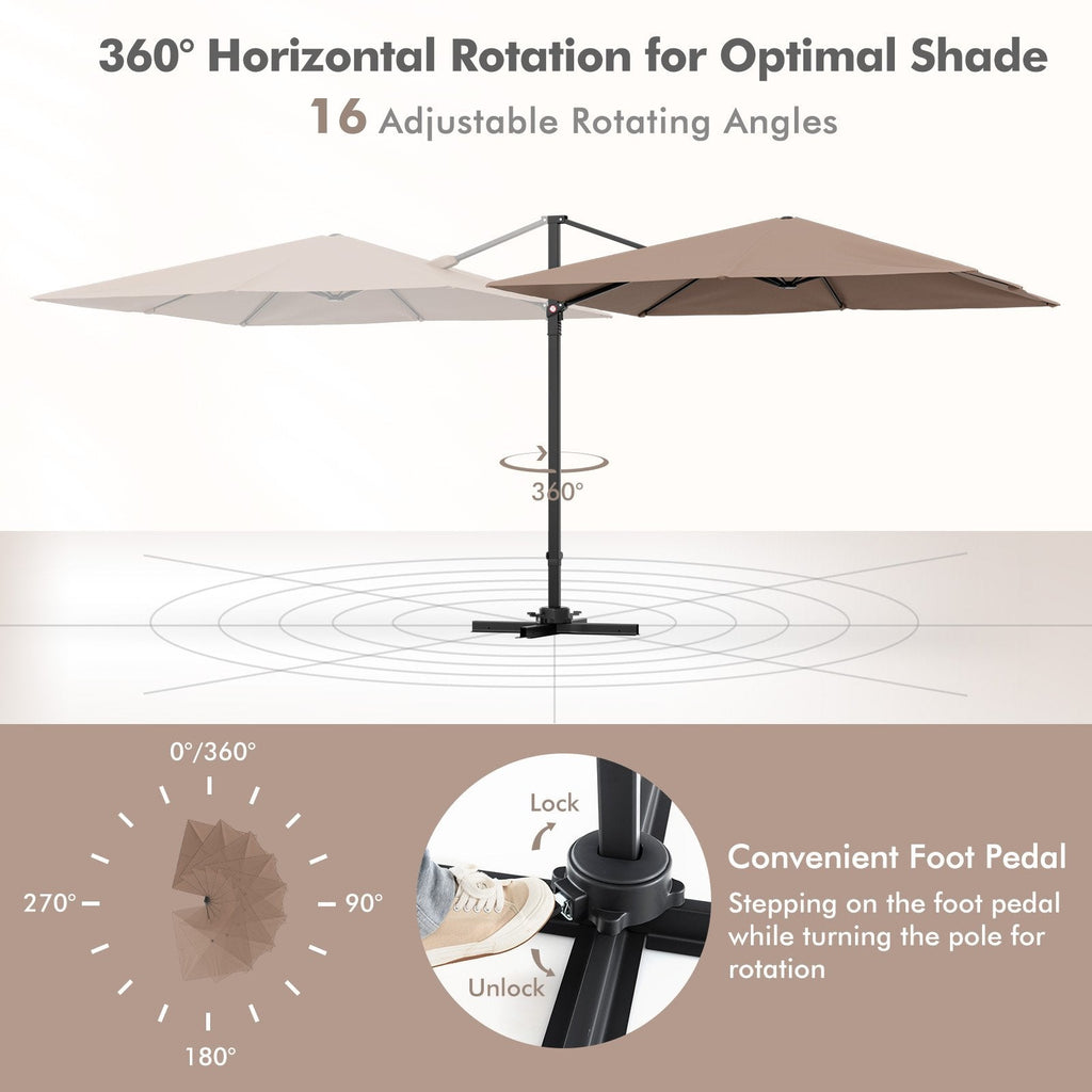 Sombrilla excéntrica para patio de 2,9 m cuadrados con rotación de 360° - Café