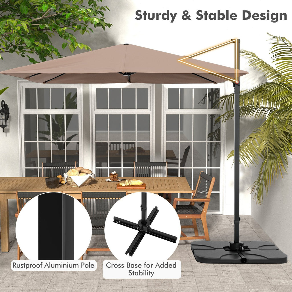 Sombrilla excéntrica para patio de 2,9 m cuadrados con rotación de 360° - Café