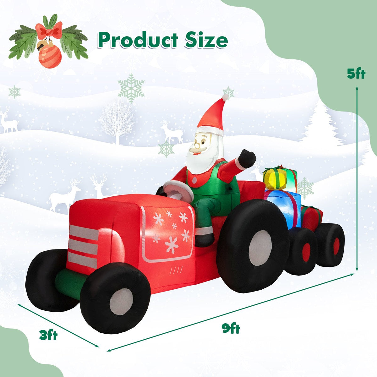 9 Feet lange aufblasbare Weihnachtsdekoration mit Nikolaus und Geschenken