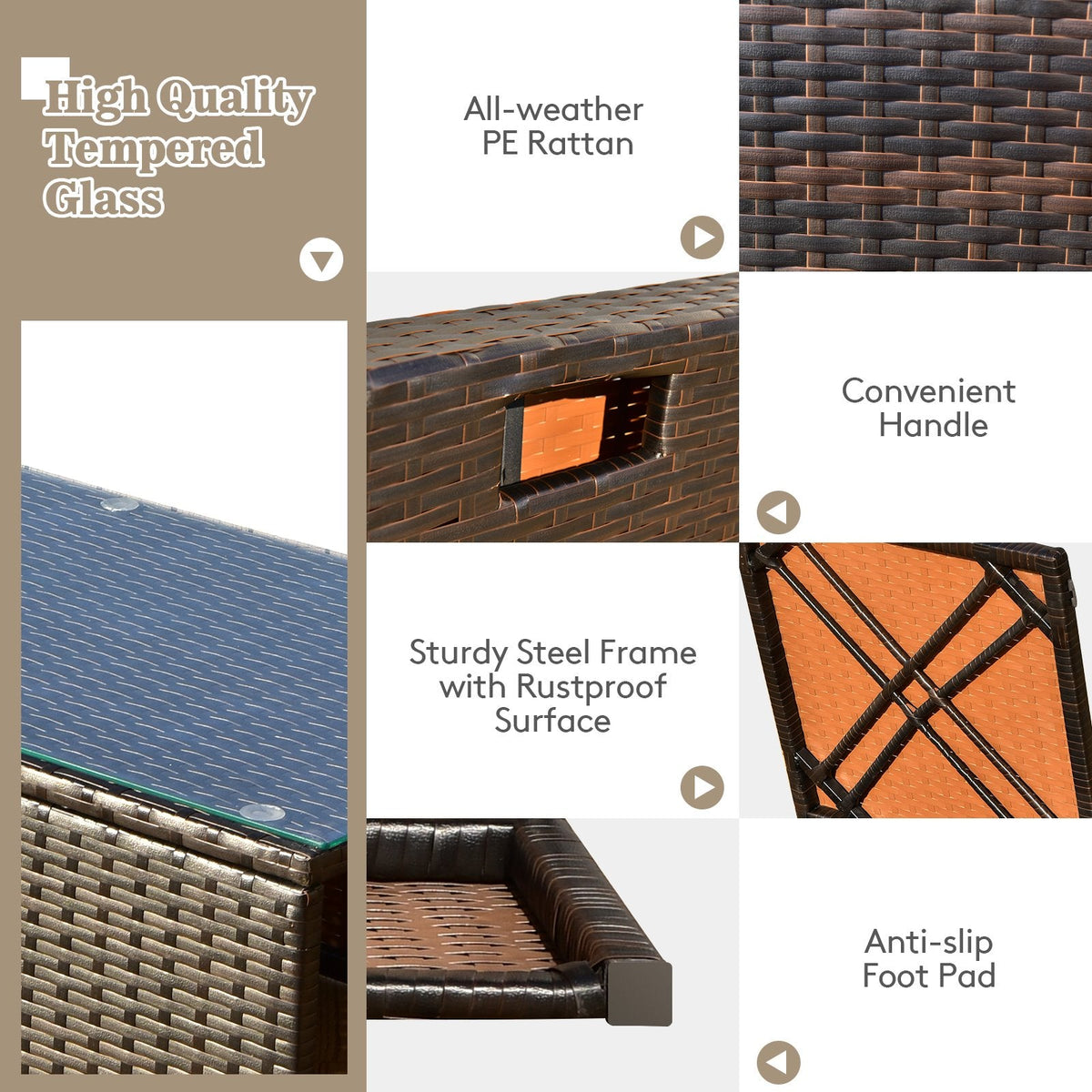 Seccional de patio de mimbre de 9 piezas con mesa de fuego de gas de 50,000 BTU, estructura de acero inoxidable y almacenamiento, azul marino