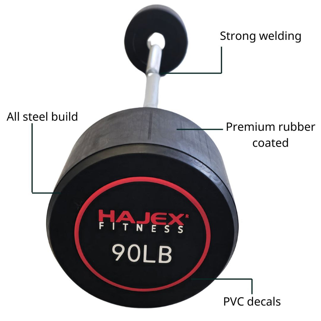 HAJEX Straight and EZ Curl Fixed Round Head Weight Barbells - Single Bars or Full Sets, 20 to 150 LB