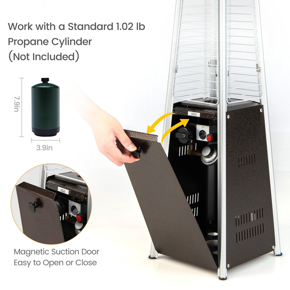 Chauffage de terrasse portable en acier de 9 500 BTU avec tube en verre