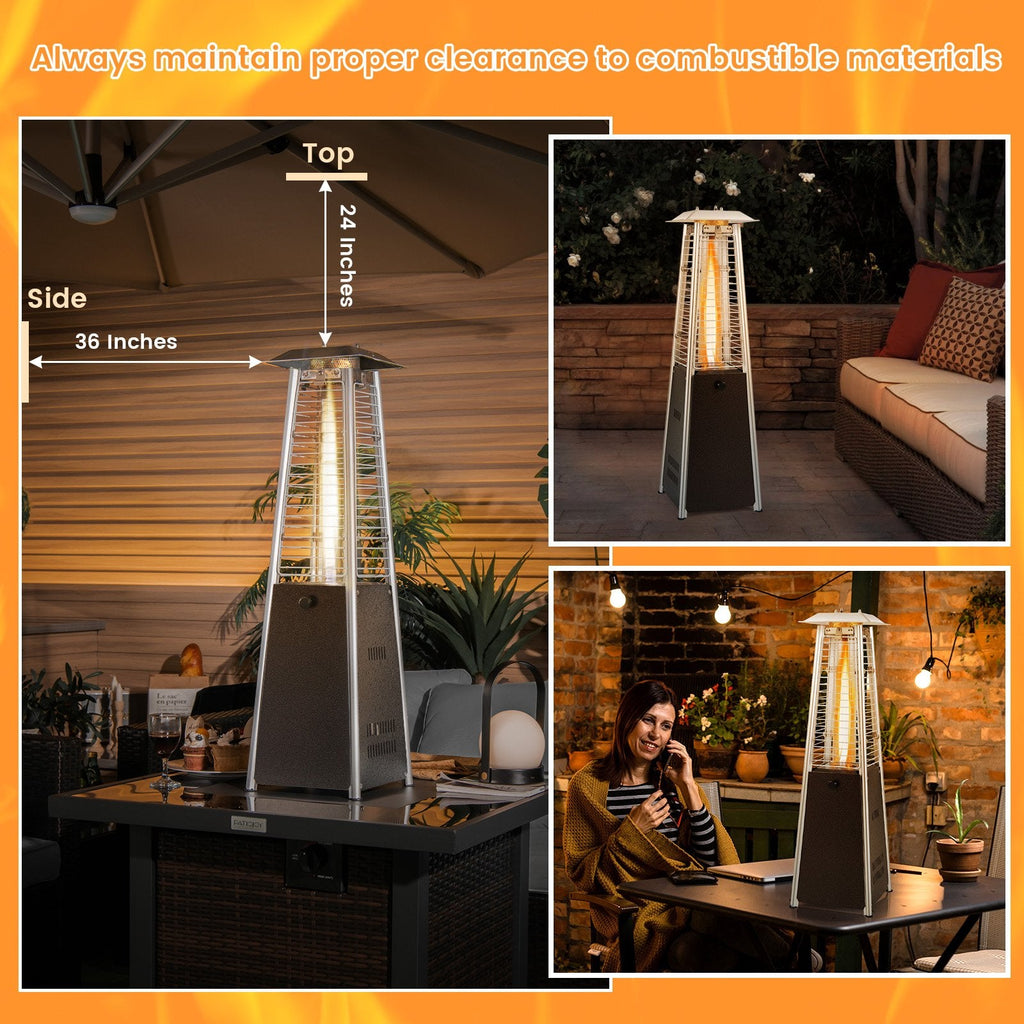 Chauffage de terrasse portable en acier de 9 500 BTU avec tube en verre