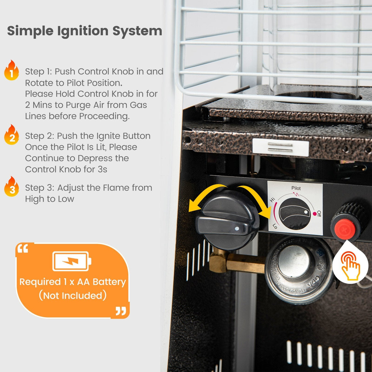Chauffage de terrasse portable en acier de 9 500 BTU avec tube en verre