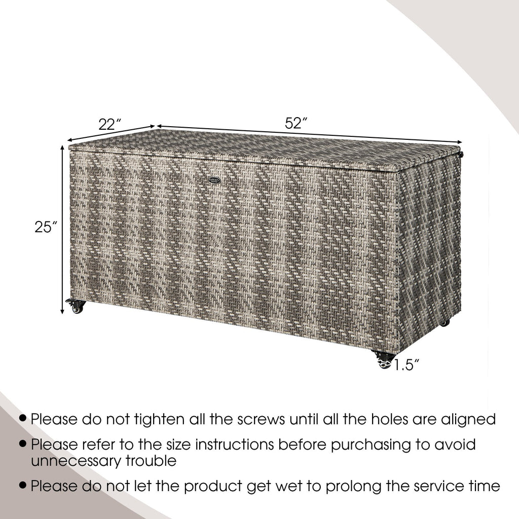 Caja de almacenamiento exterior de mimbre de PE de 96 galones con 4 ruedas - Gris