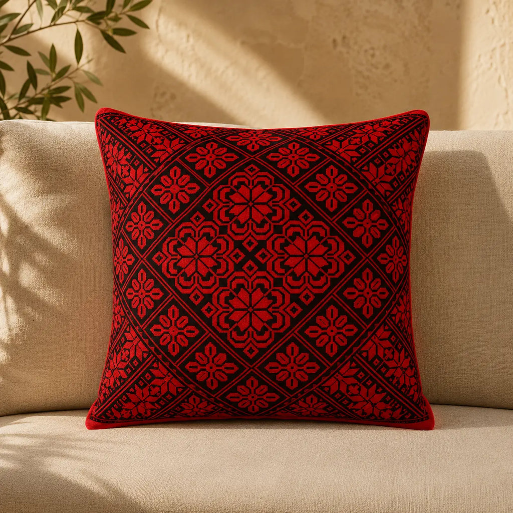 Cushion Cover Set of 2 – Printed Palestinian Tatreez – 18×18 in – Tantora