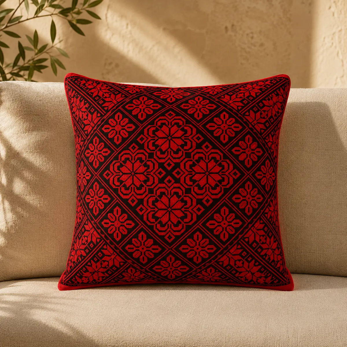 Cushion Cover Set of 2 – Printed Palestinian Tatreez – 18×18 in – Tantora