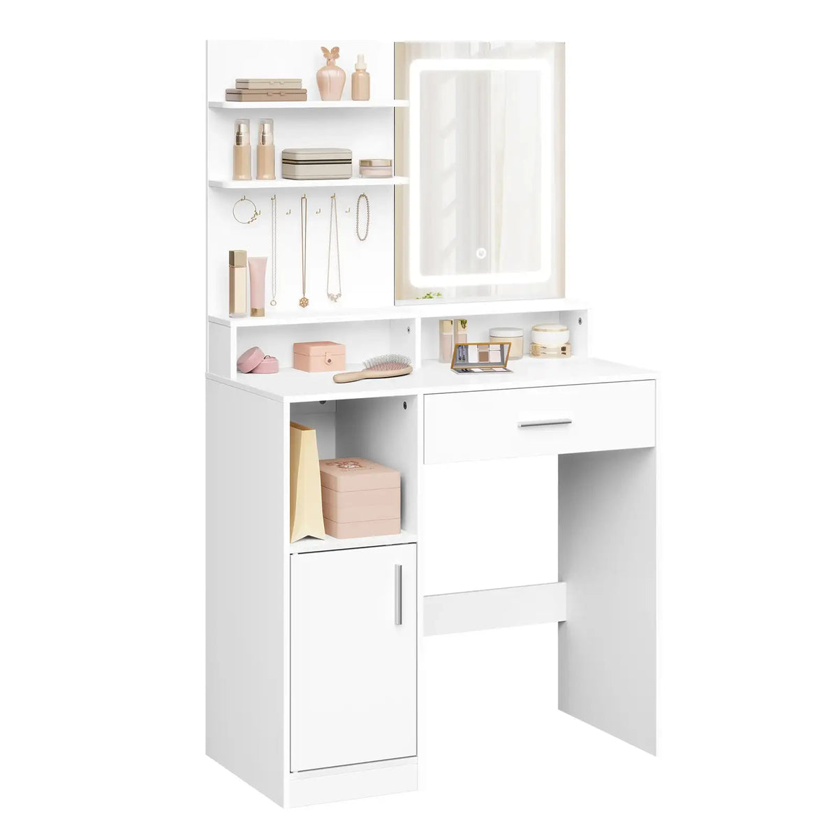 WOLTU Table de Maquillage Coiffeuse avec Miroir à LED Réglables Meuble de Maquillage avec 3 Étages de Rangement pour Chambre