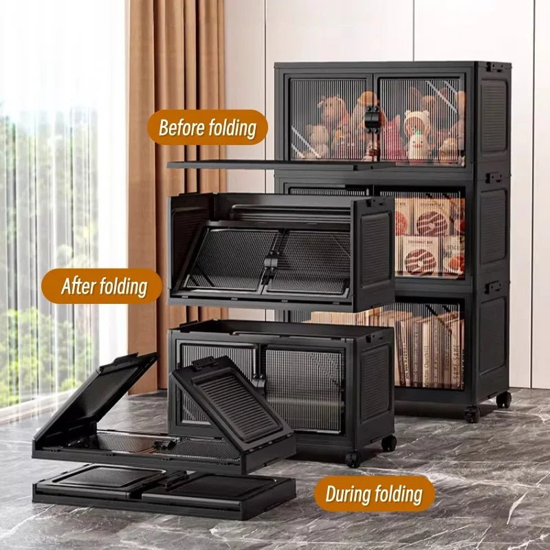 Meuble de Rangement Pliable avec Portes Transparentes – de 3 à 6 Étages, à Roulettes