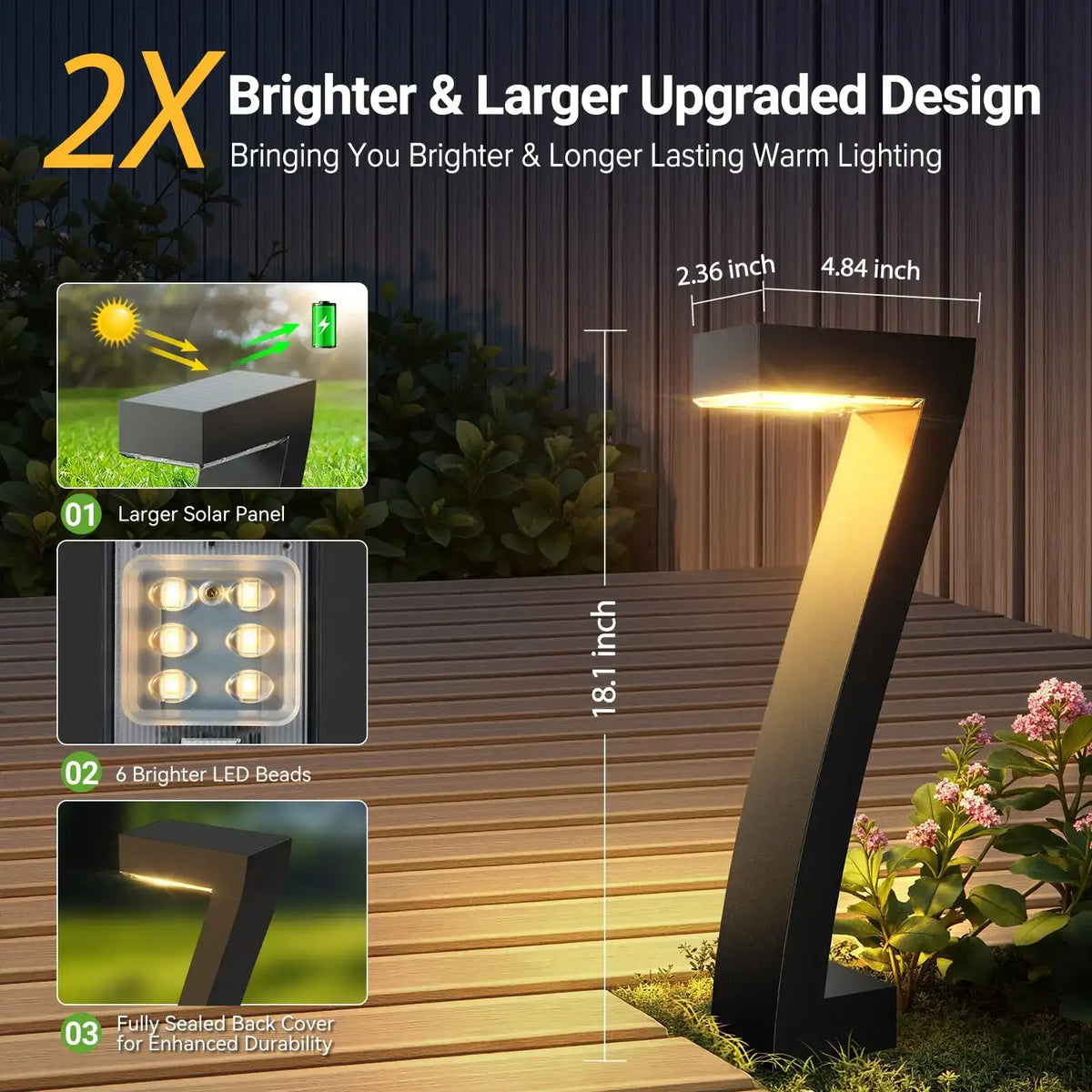 Verbesserte helle LED-Solarleuchten für draußen, IP65-wasserdichte Solar-Gartenleuchten für Hof, Einfahrt und Gehweg zur Dekoration