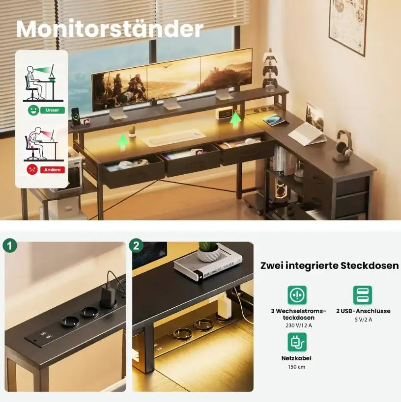 Angular Computer Desk with USB Ports