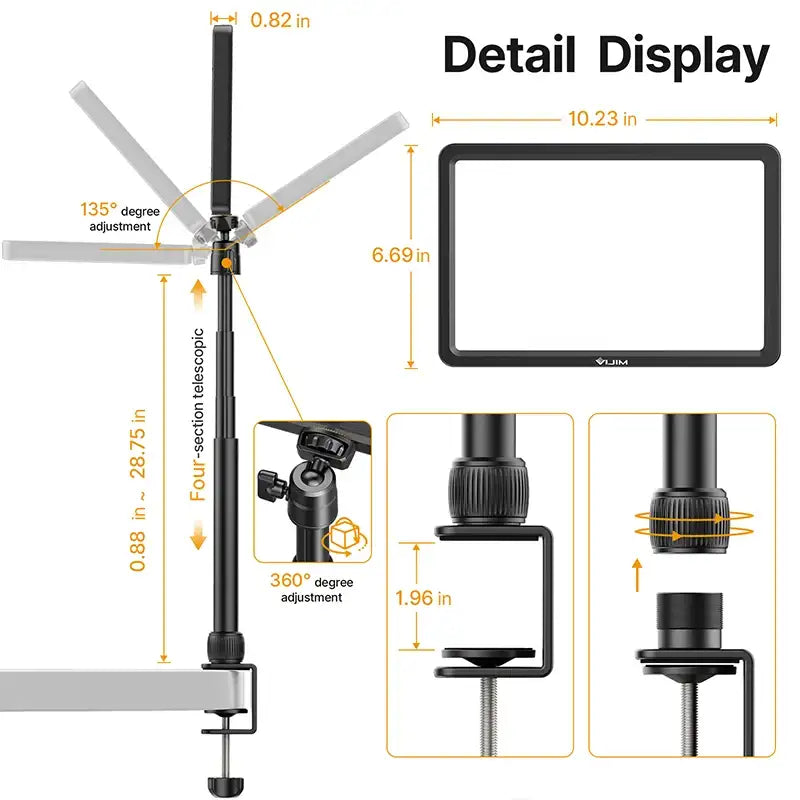 Ulanzi VIJIM K20 Pro Lampe de bureau LED Panneau lumineux Studio photo Lampe d'appoint avec Super Clamp Support extensible pour diffusion en direct